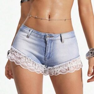 Women's Lace Trim Jean Shorts